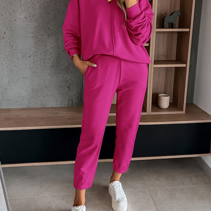 Womens Long Sleeve Pullover  Jogging Pants Set - Casual Autumn Winter Commuting Outfit with Pockets - ZOOMNSTORE