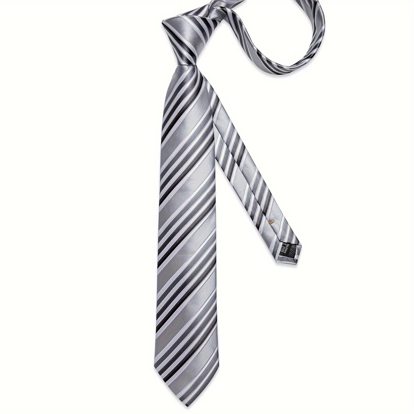 3PCS Gray Striped Silk Tie Set - Woven Necktie Hanky  Cufflinks Gift - ZOOMNSTORE