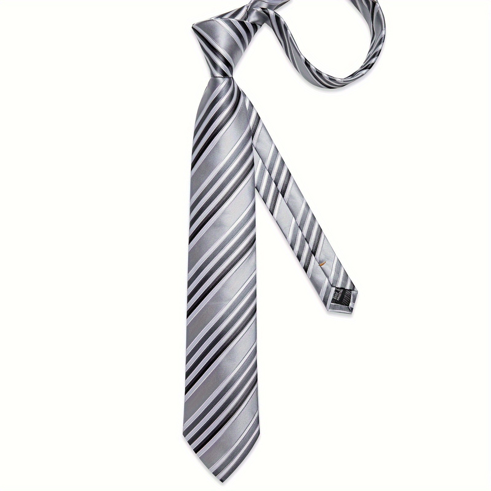 3PCS Gray Striped Silk Tie Set - Woven Necktie Hanky  Cufflinks Gift - ZOOMNSTORE
