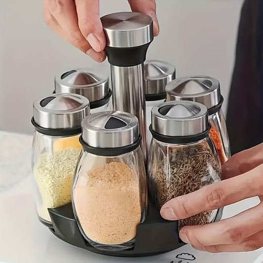 Revolving Spice Rack Set - Multi-Function Countertop Organizer with Jars for Seasonings and Spices - ZOOMNSTORE