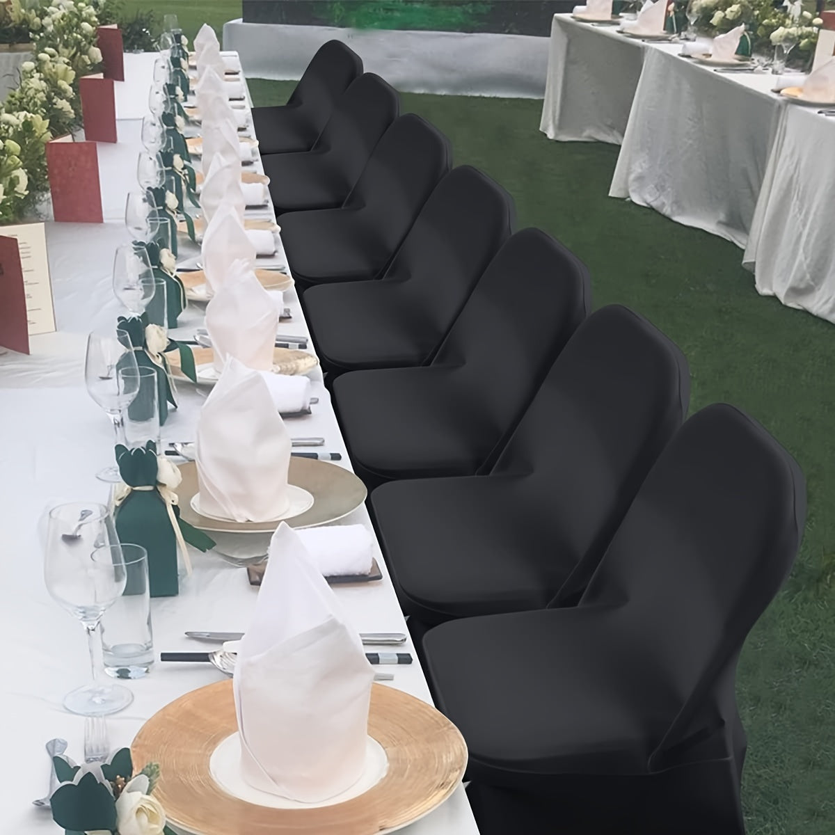 30PCS Spandex Chair Covers - Elastic Folding Chair Protectors for Weddings Parties Celebrations WhiteBlack - ZOOMNSTORE
