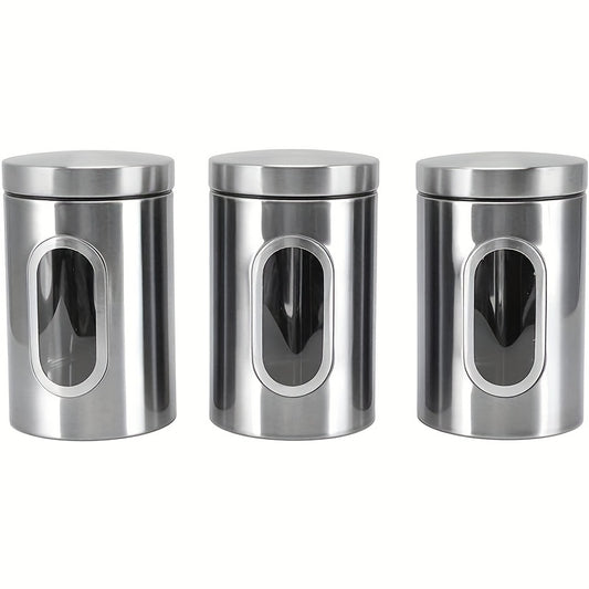 Stainless Steel  Glass Food Storage Canisters - Reusable 15L Kitchen Containers Pack of 3 - ZOOMNSTORE