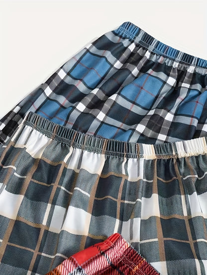 Plaid Lounge Shorts - Comfy Elastic Waist Womens Sleepwear 4pcs - ZOOMNSTORE