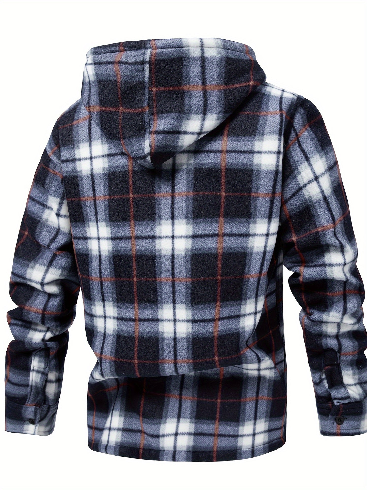 Men's fleece hooded casual fashion plaid zipper jacket - ZOOMNSTORE