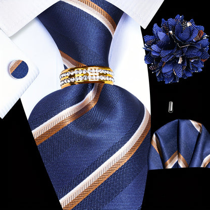 Mens Luxury Tie Set - Elegant 5PCS with Pocket Square Cufflinks Tie Ring Lapel Pin - ZOOMNSTORE