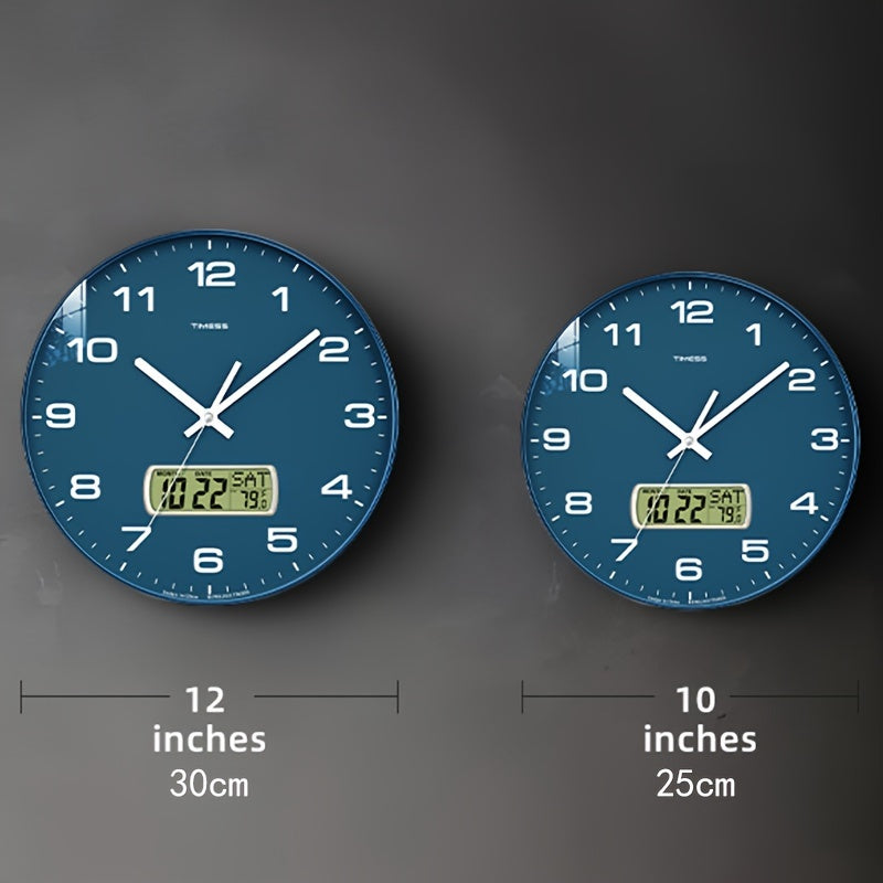 Silent No-Ticking Wall Clock with Perpetual Calendar - Easy-to-Read Analog and Digital Time in Teal White Blue Gold - ZOOMNSTORE