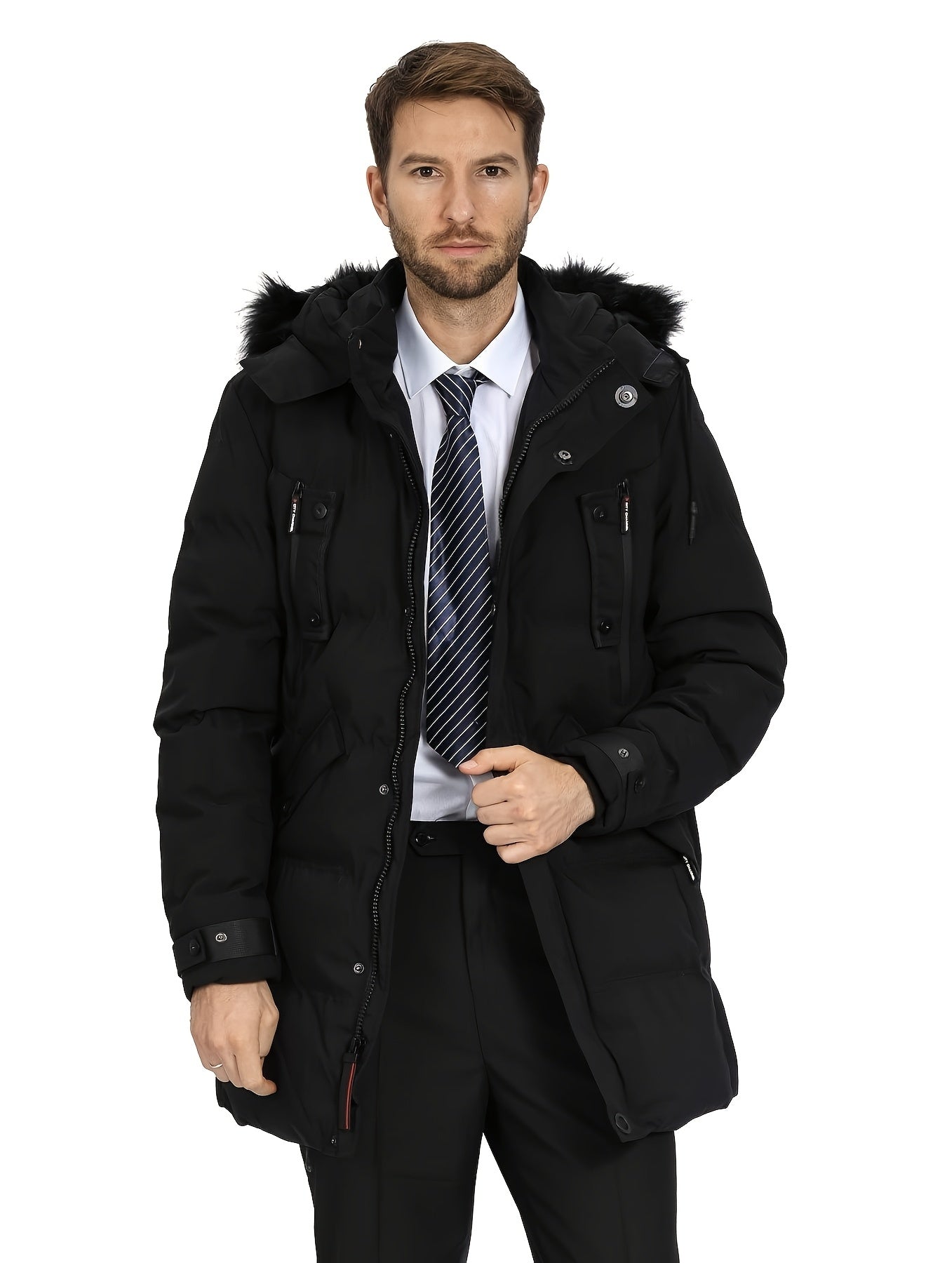 Mens Waterproof Parka Jacket - Warm Puffer Coat with Removable Faux Fur Hood - ZOOMNSTORE