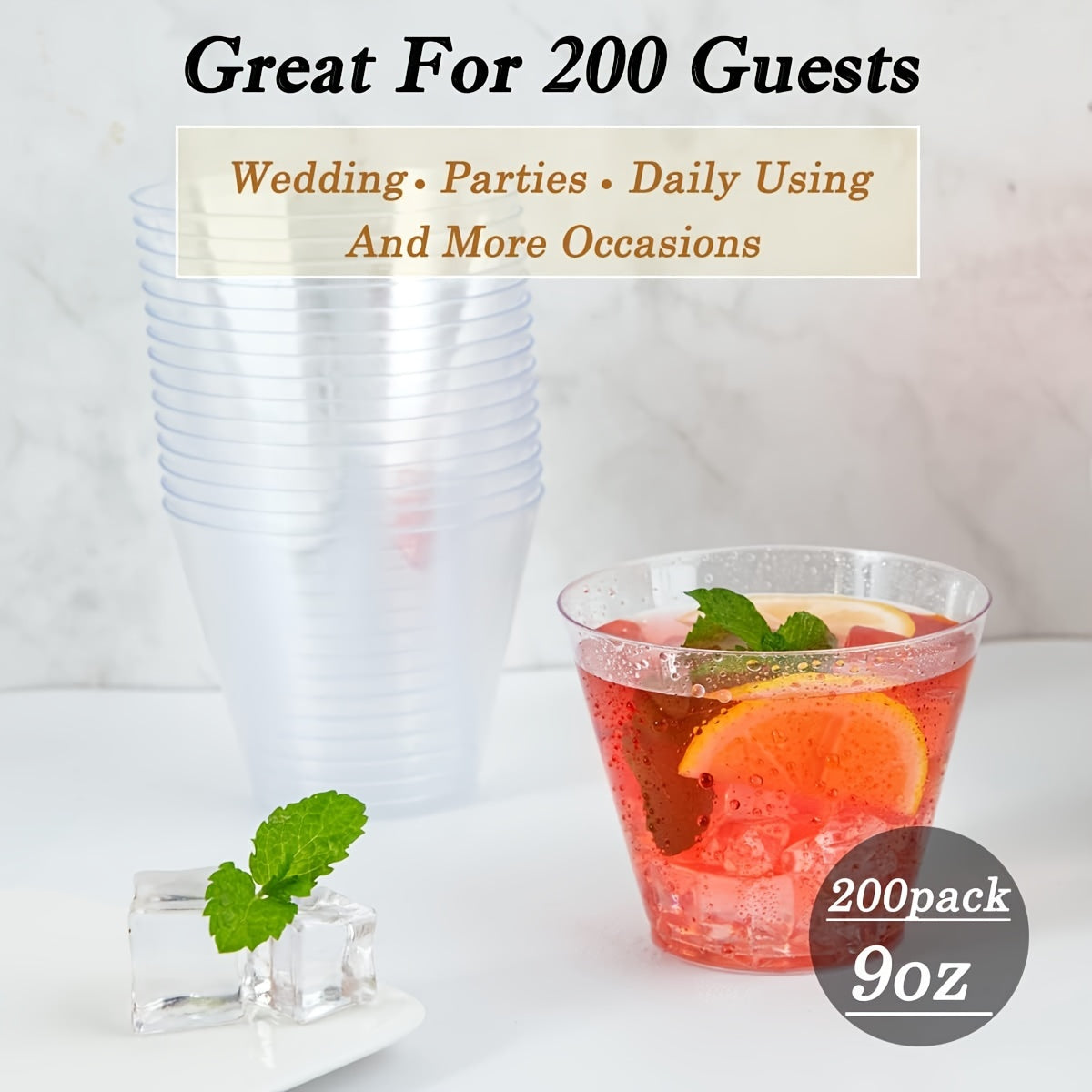 Clear Plastic Cups - 200 Count 9 Oz Heavy-Duty Disposable Cups for Parties  Events - ZOOMNSTORE