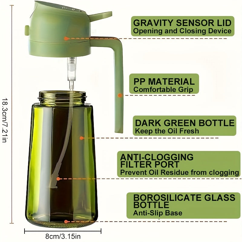 Premium 16oz Glass Olive Oil Dispenser  Spray Bottle with Auto-Flip Cap  BPA-Free Mess-Free Cooking for Air Fryer BBQ  Salad Dressing - ZOOMNSTORE