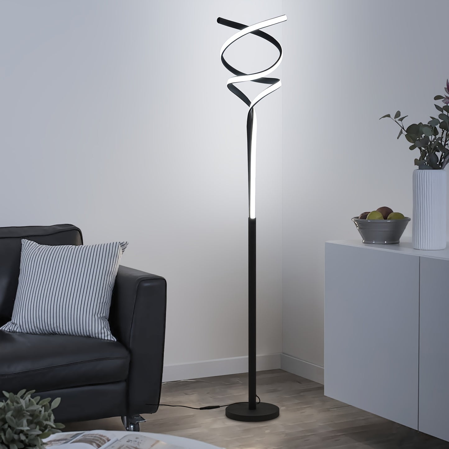 Dimmable LED Spiral Floor Lamp with Timer - Modern Standing Light for Living Room Bedroom Kitchen and Office - ZOOMNSTORE