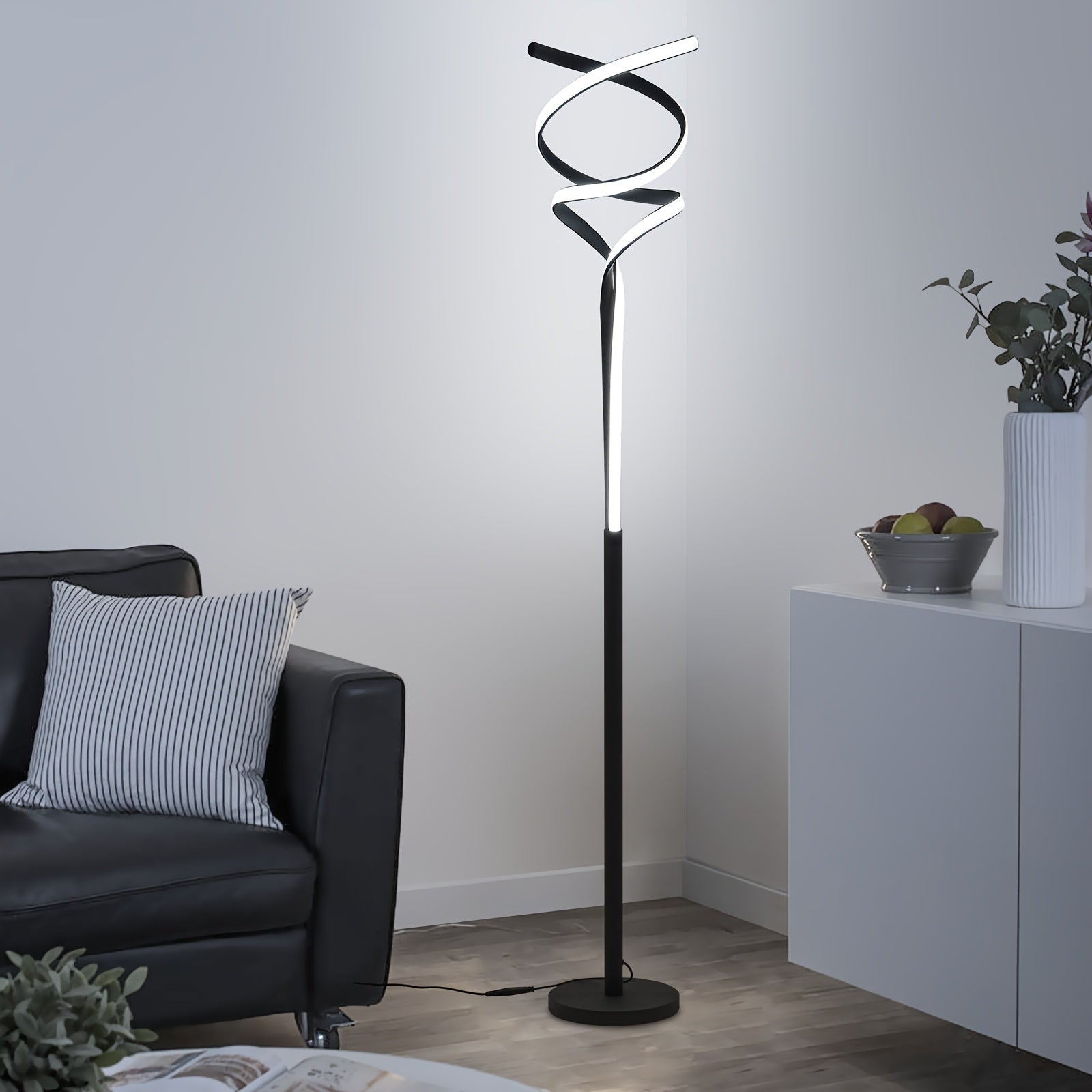 Dimmable LED Spiral Floor Lamp with Timer - Modern Standing Light for Living Room Bedroom Kitchen and Office - ZOOMNSTORE