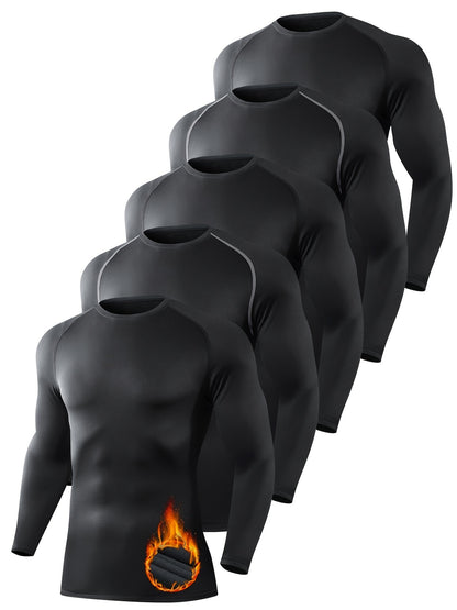 5 Pack Mens Thermal Compression Shirts - Fleece Lined Long Sleeve Base Layer - ZOOMNSTORE