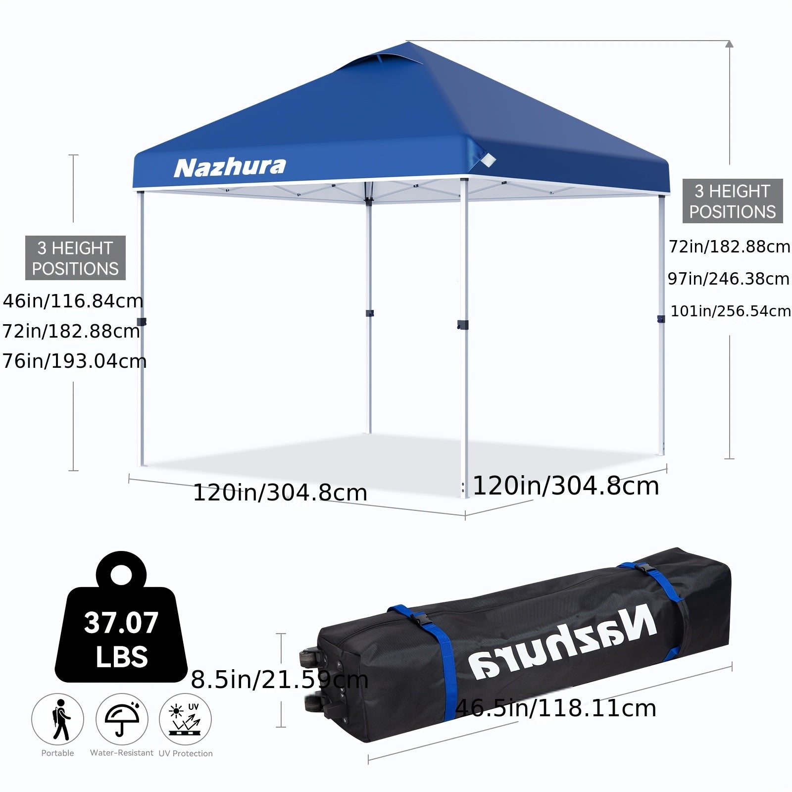 Adjustable 10 x 10 Pop Up Canopy Tent - Freestanding Sun Shelter with Sand Weight Bag - ZOOMNSTORE