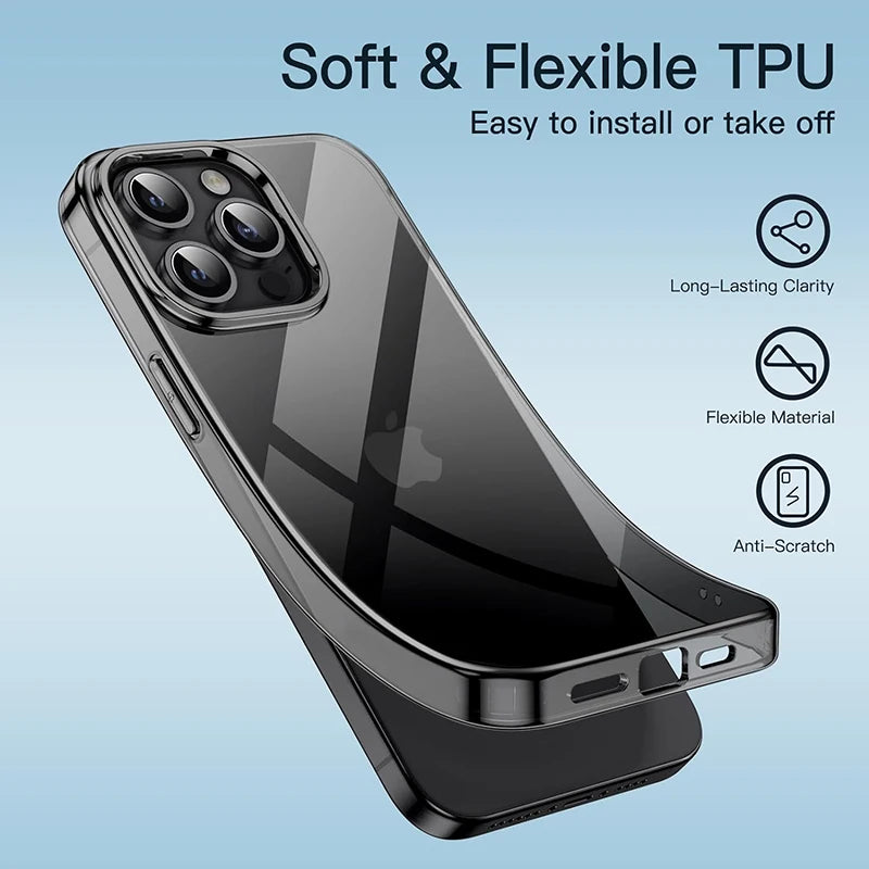 Transparent Black Silicone Case for iPhone 15 Pro Max - Ultra Thin Soft Cover for iPhone 14131211 Pro Max - ZOOMNSTORE