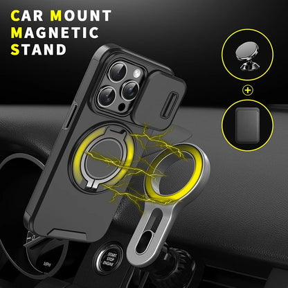 iPhone 16 Pro Max Case – Shockproof Phone Cover With Rotating Car Holder & Hidden Metal Ring - ZOOMNSTORE