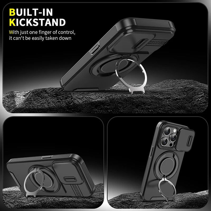 iPhone 16 Pro Max Case – Shockproof Phone Cover With Rotating Car Holder & Hidden Metal Ring - ZOOMNSTORE