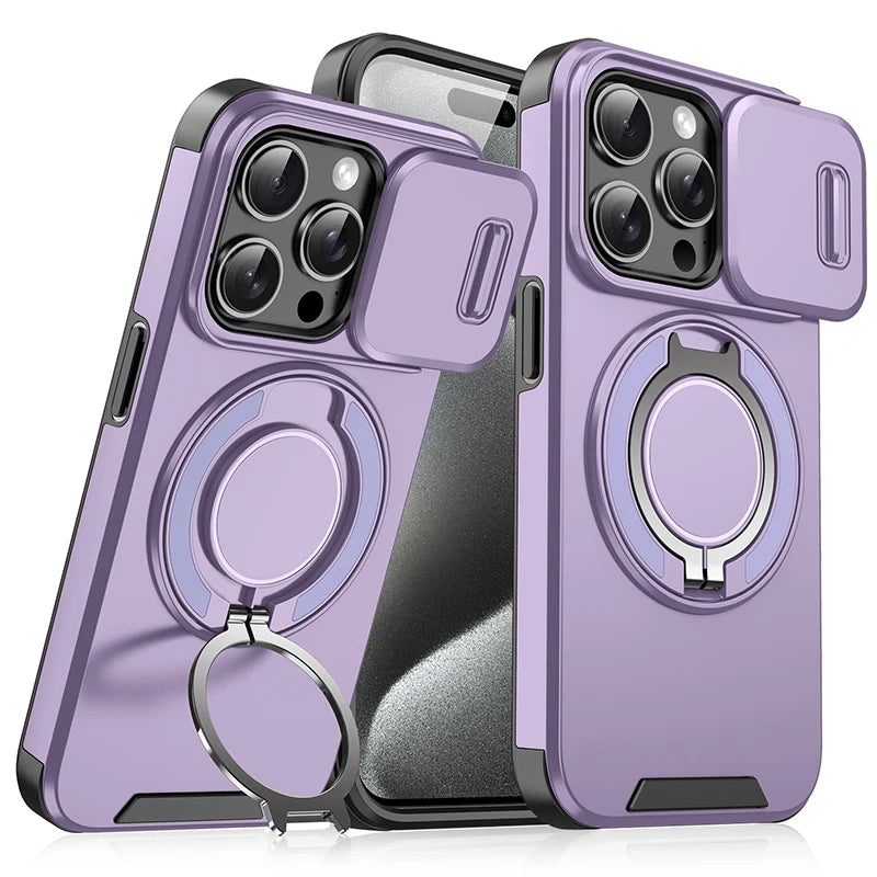 iPhone 16 Pro Max Case – Shockproof Phone Cover With Rotating Car Holder & Hidden Metal Ring - ZOOMNSTORE