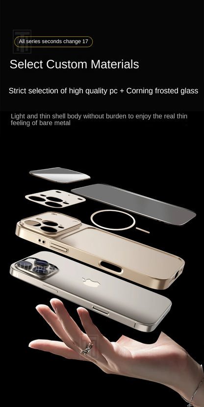 Luxury iPhone Case - Large Frame Glass Lens Protection for iPhone 14151617 Pro Max Magsafe Magnetic PC Hard Cover - ZOOMNSTORE