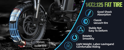 UPlee GE5 48V 15AH Battery EBike 30+MPH 250W Folding Electric Bike 30 Miles Max Range Electric Bike for Adults 14" Fat Tire