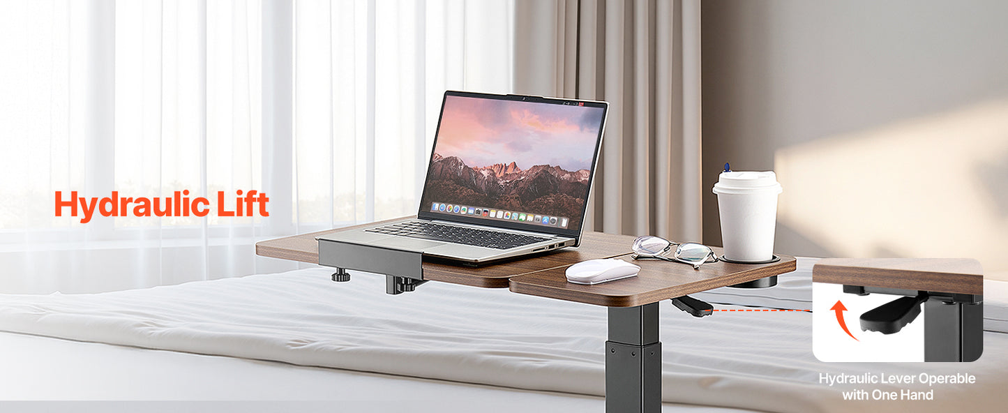 Adjustable Overbed Table – Mobile Bed Table with Swivel Caster Wheels & Tilt Angle