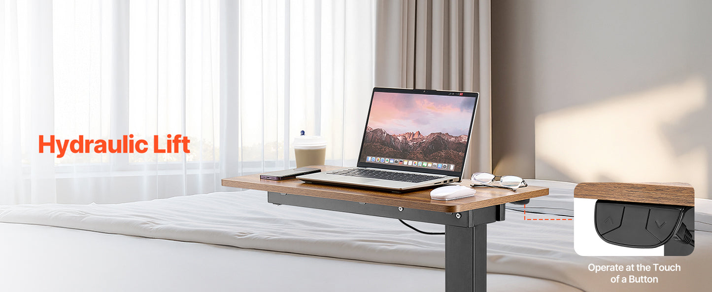 Adjustable Overbed Table – Mobile Bed Table with Swivel Caster Wheels & Tilt Angle