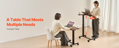 Adjustable Overbed Table – Mobile Bed Table with Swivel Caster Wheels & Tilt Angle