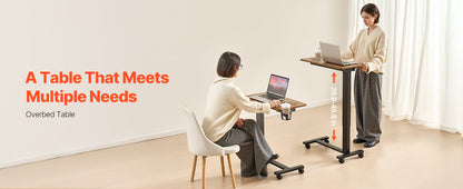 Adjustable Overbed Table – Mobile Bed Table with Swivel Caster Wheels & Tilt Angle