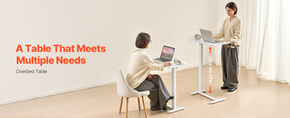 Adjustable Overbed Table – Mobile Bed Table with Swivel Caster Wheels & Tilt Angle