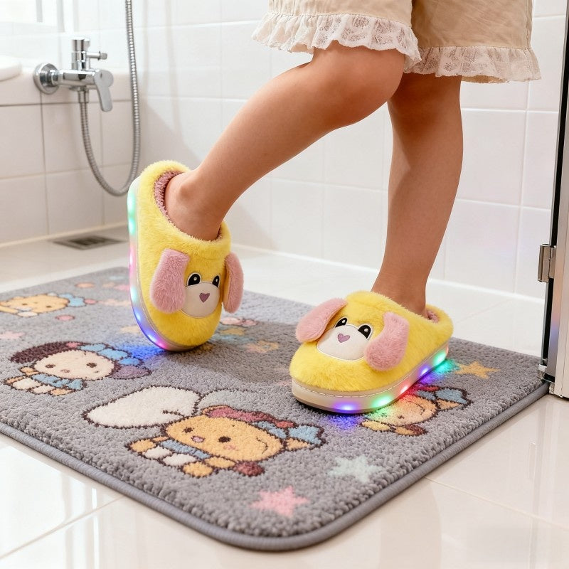 Kids Winter Slippers - Cartoon LED House Shoes With Thick Sole & Anti Slip