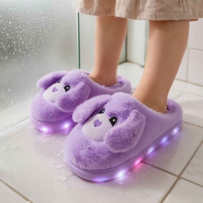 Kids Winter Slippers - Cartoon LED House Shoes With Thick Sole & Anti Slip