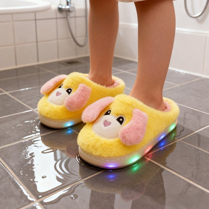 Kids Winter Slippers - Cartoon LED House Shoes With Thick Sole & Anti Slip