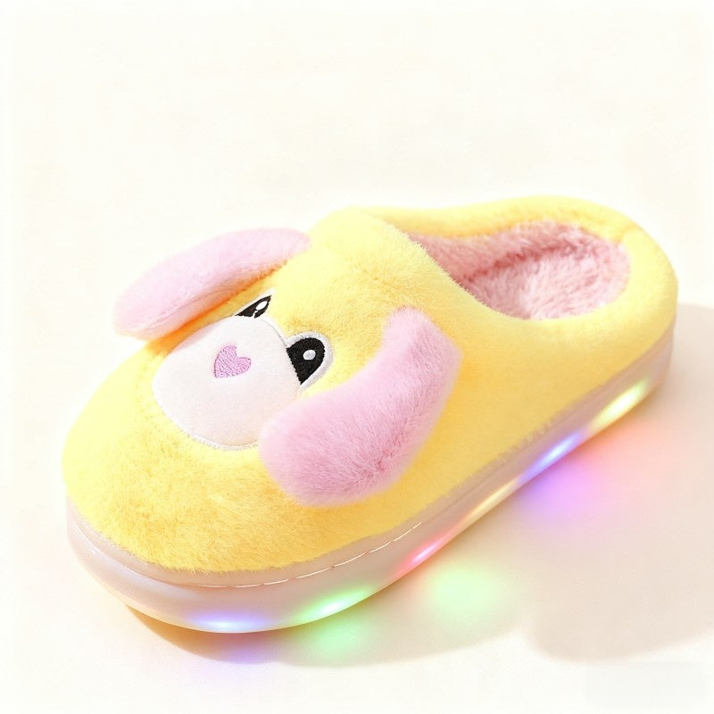 Kids Winter Slippers - Cartoon LED House Shoes With Thick Sole & Anti Slip